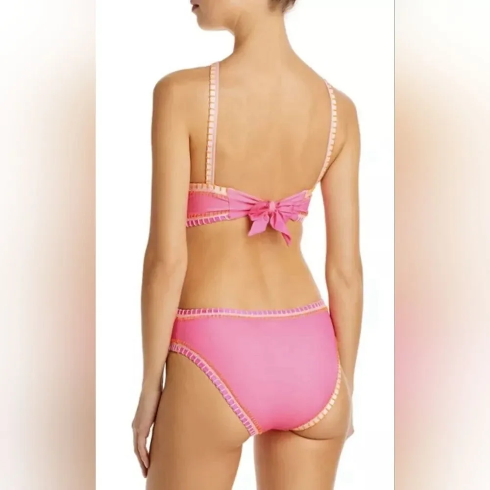 PQ Swim x Platinum Exclusive Crochet Trim Halter Neck One Piece Swimsuit NWT S